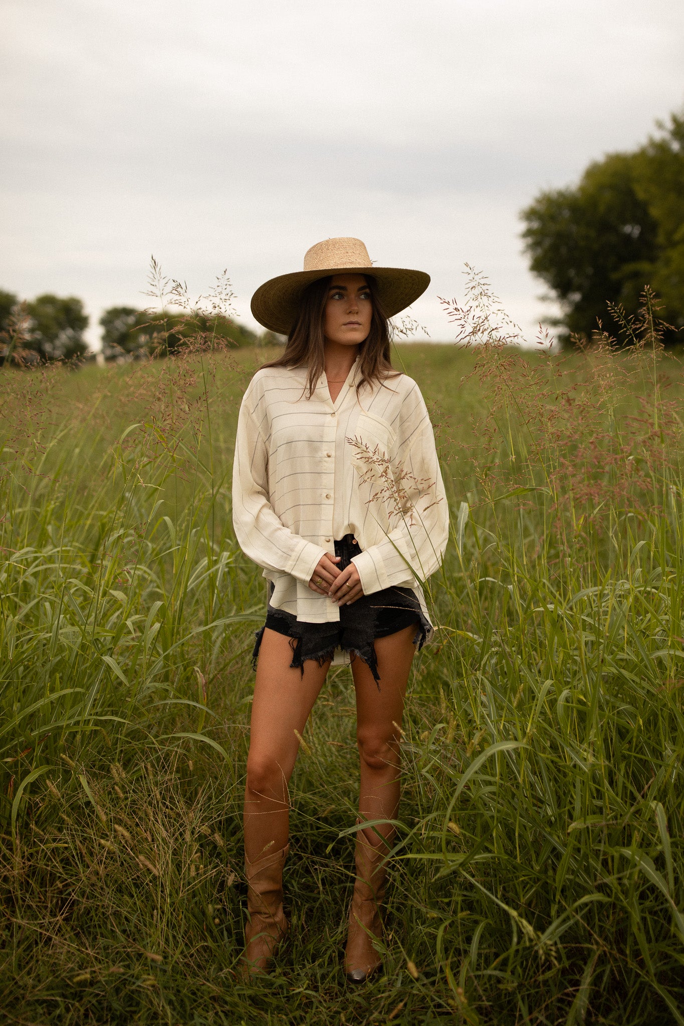 Cream Striped Yoke Shirt