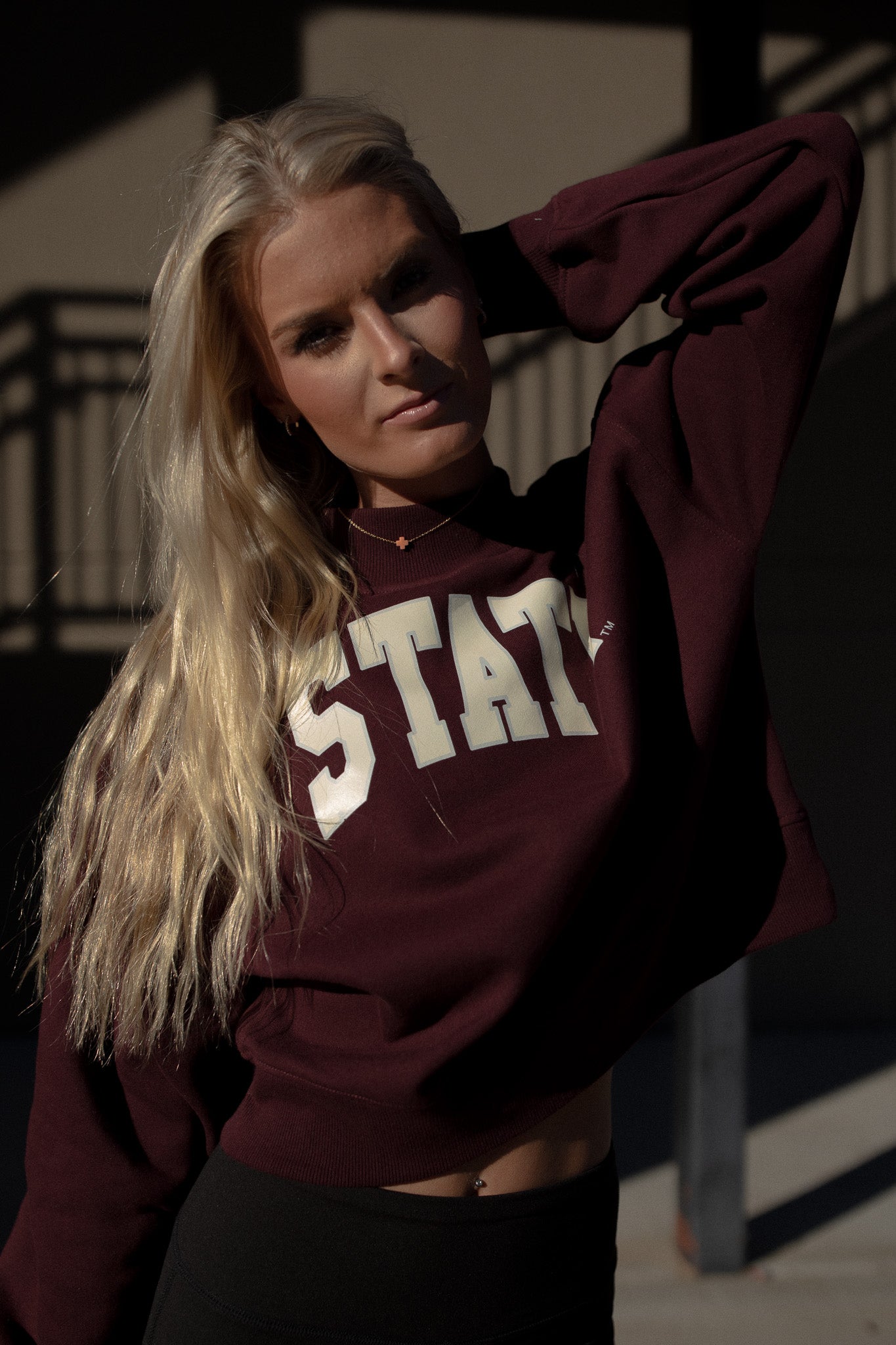 MSU Collegiate Cropped State Sweatshirt (maroon)