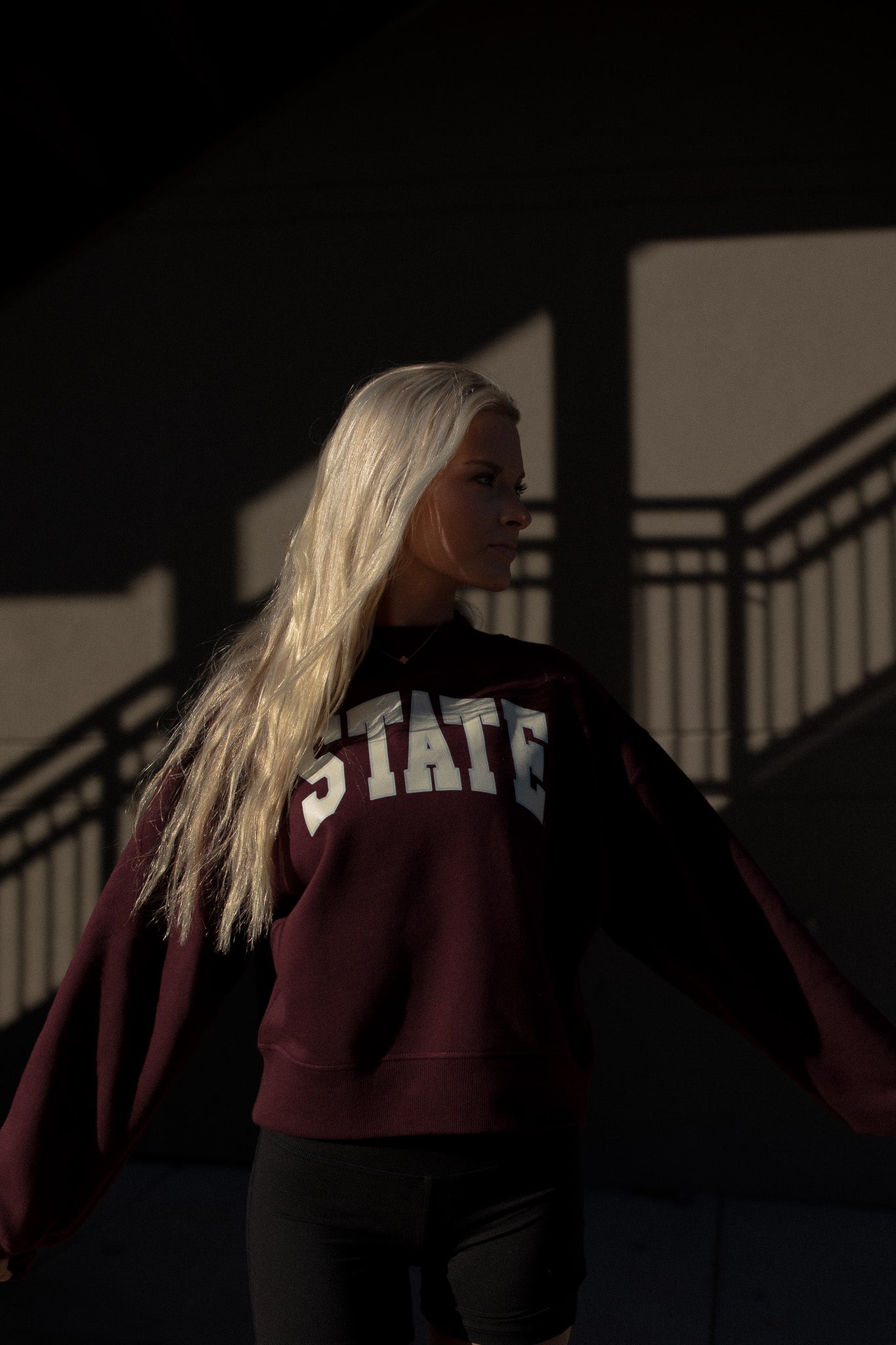 MSU Collegiate Cropped State Sweatshirt (maroon)