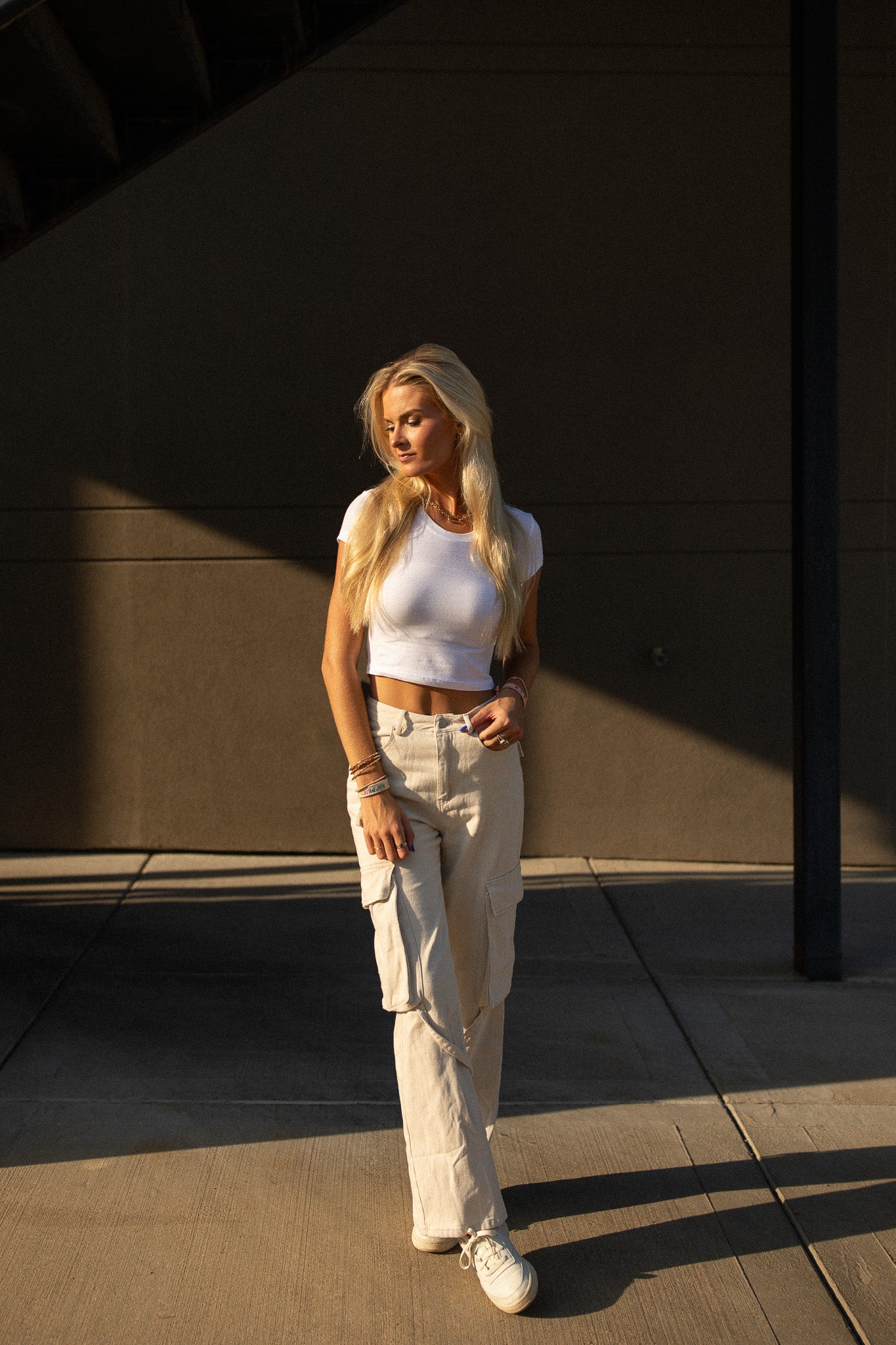 Stone Low Rise Cargo Pants