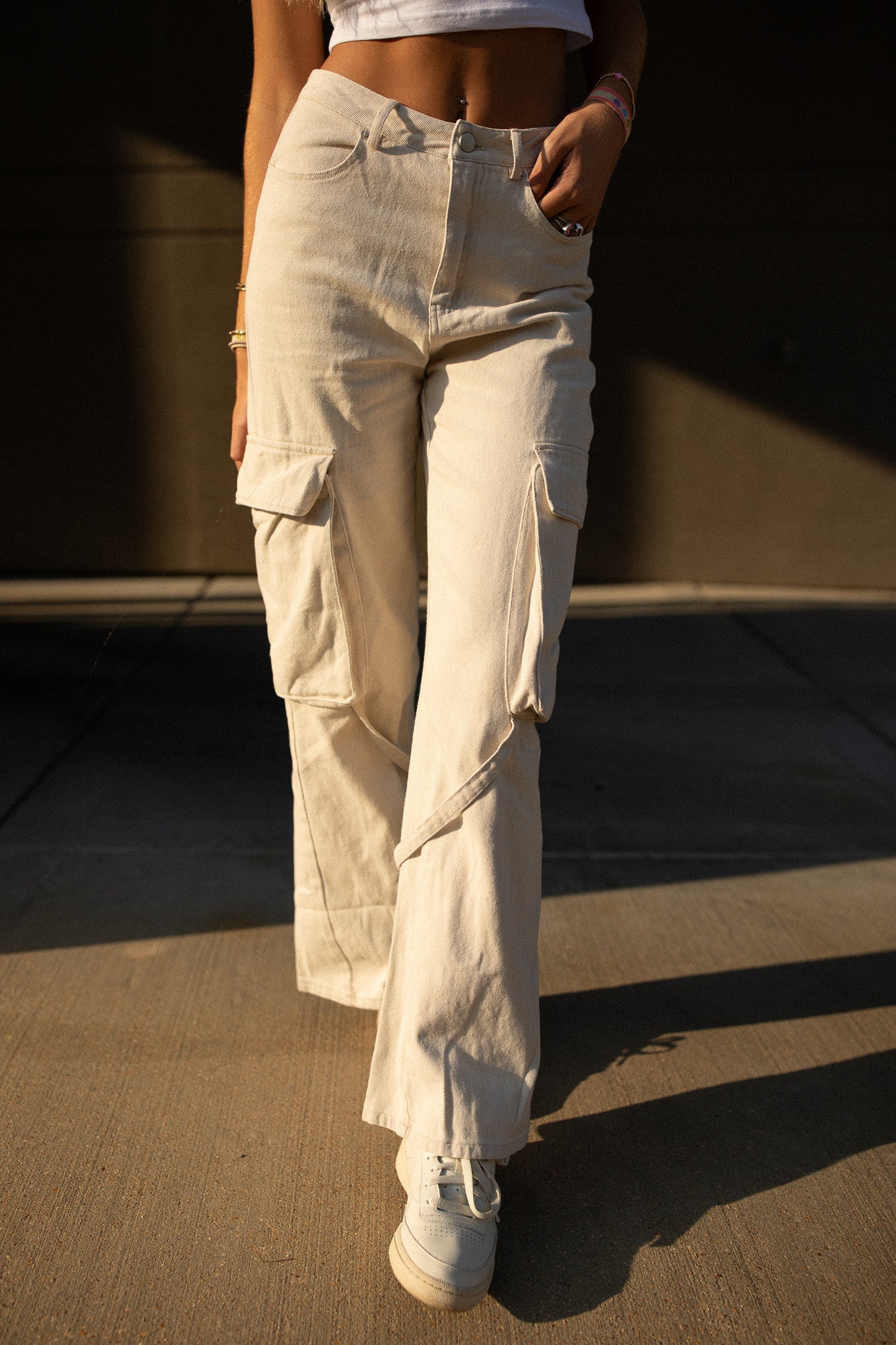 Stone Low Rise Cargo Pants
