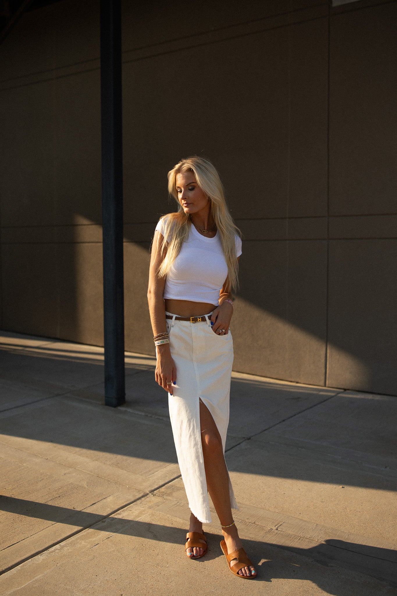 Leo Denim Maxi Skirt (white)