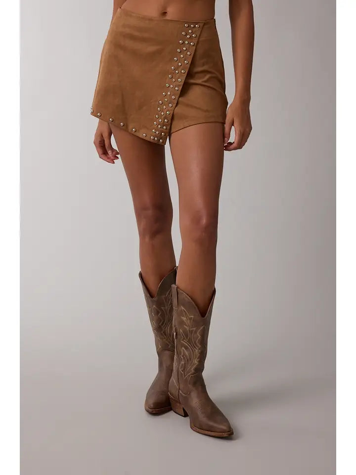 Studded Suede Skort (camel)