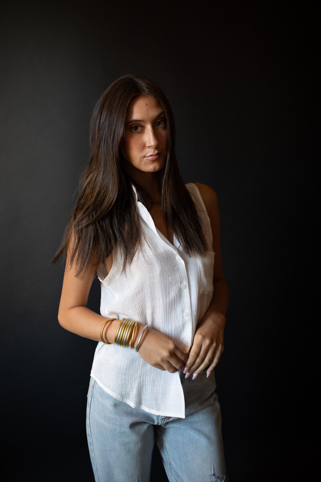 Brooklyn Button Collared Tank (white)