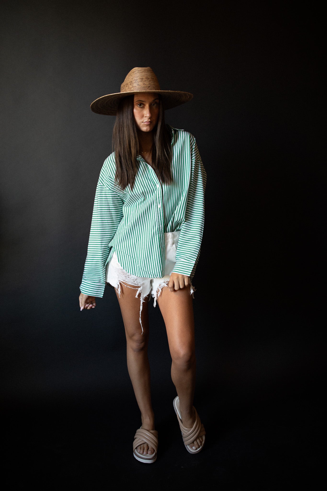 LITTLE LIES Otto Green Striped Shirt