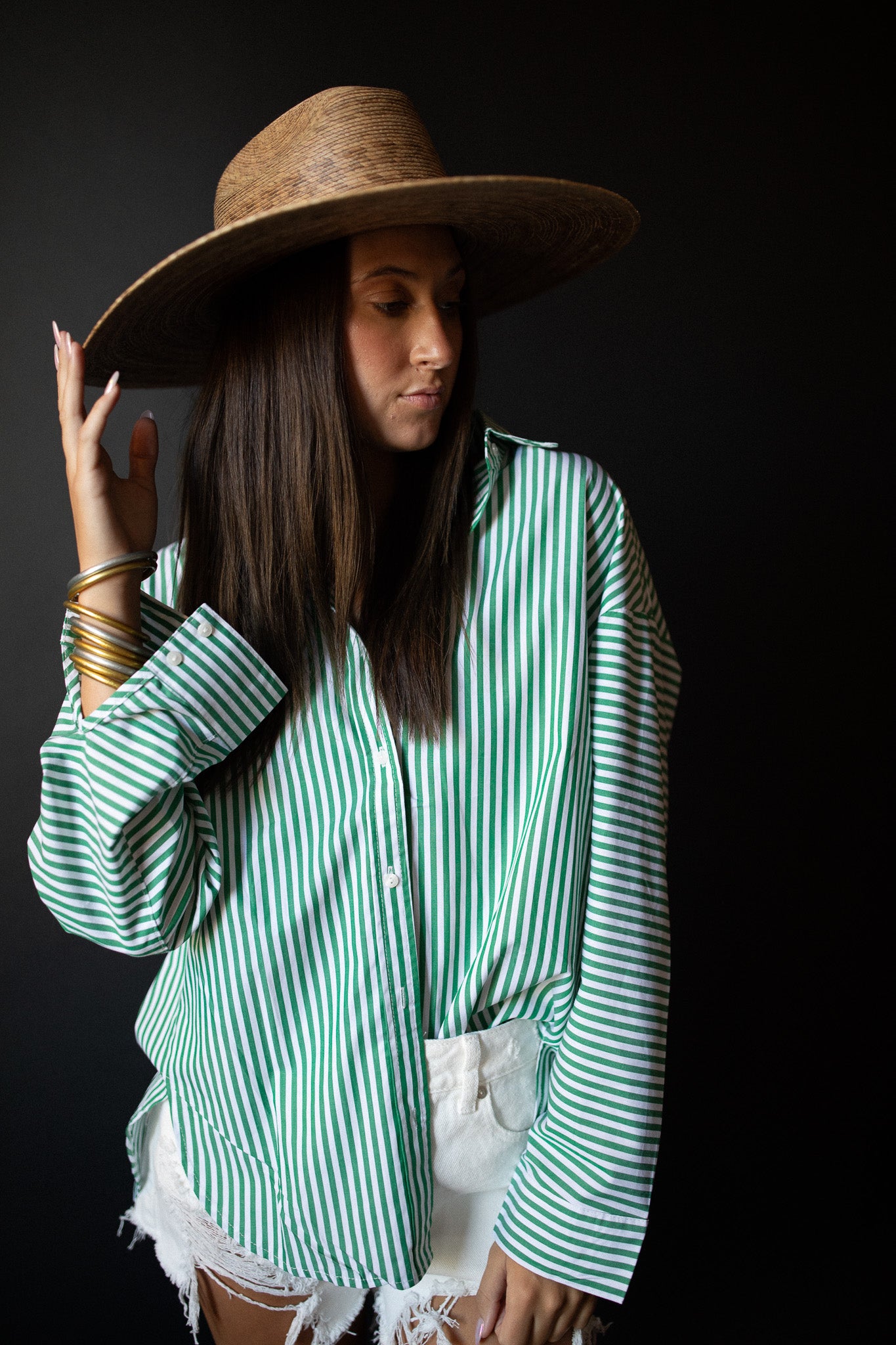 LITTLE LIES Otto Green Striped Shirt