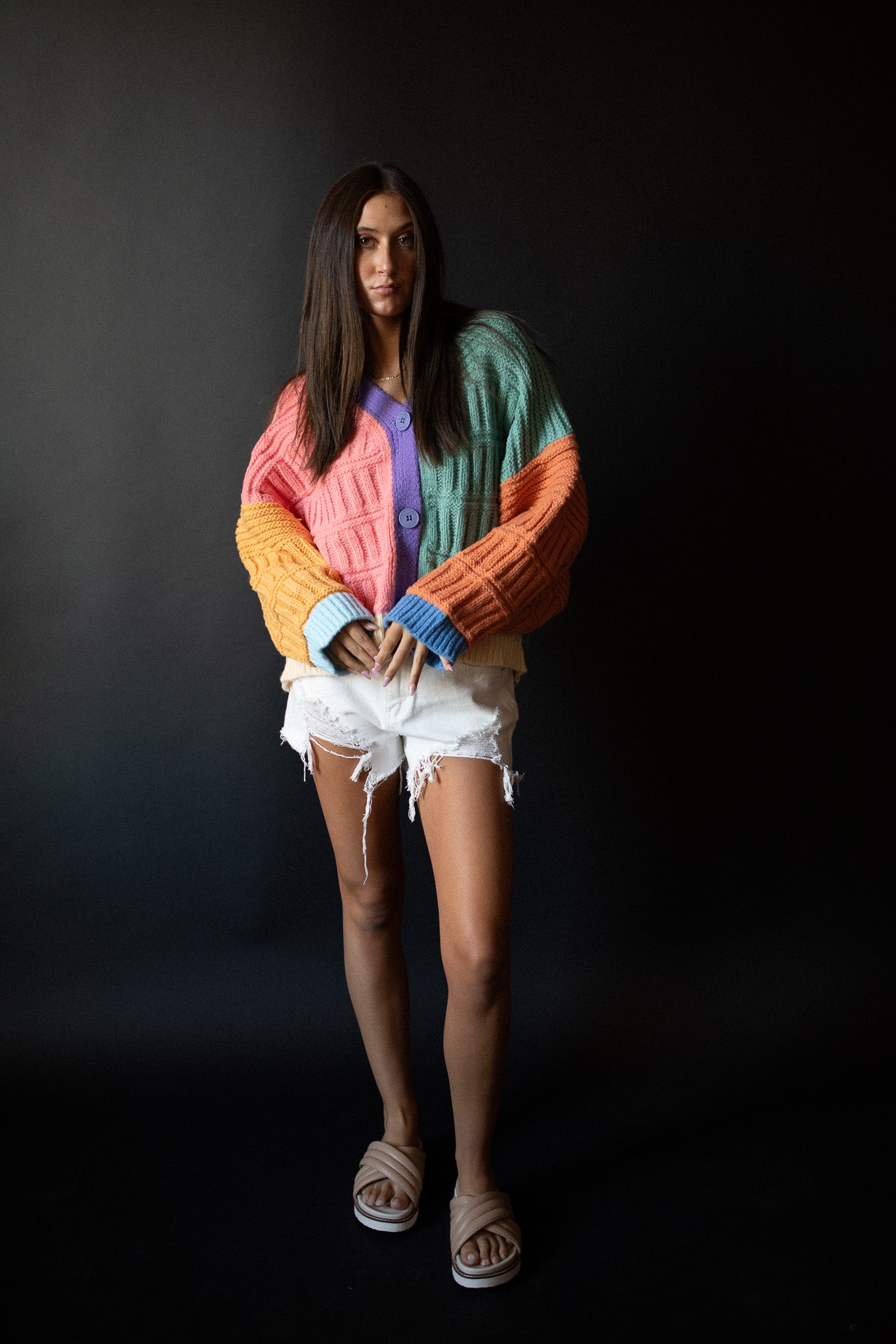 LITTLE LIES Pastel Colorblock Cardigan Sweater