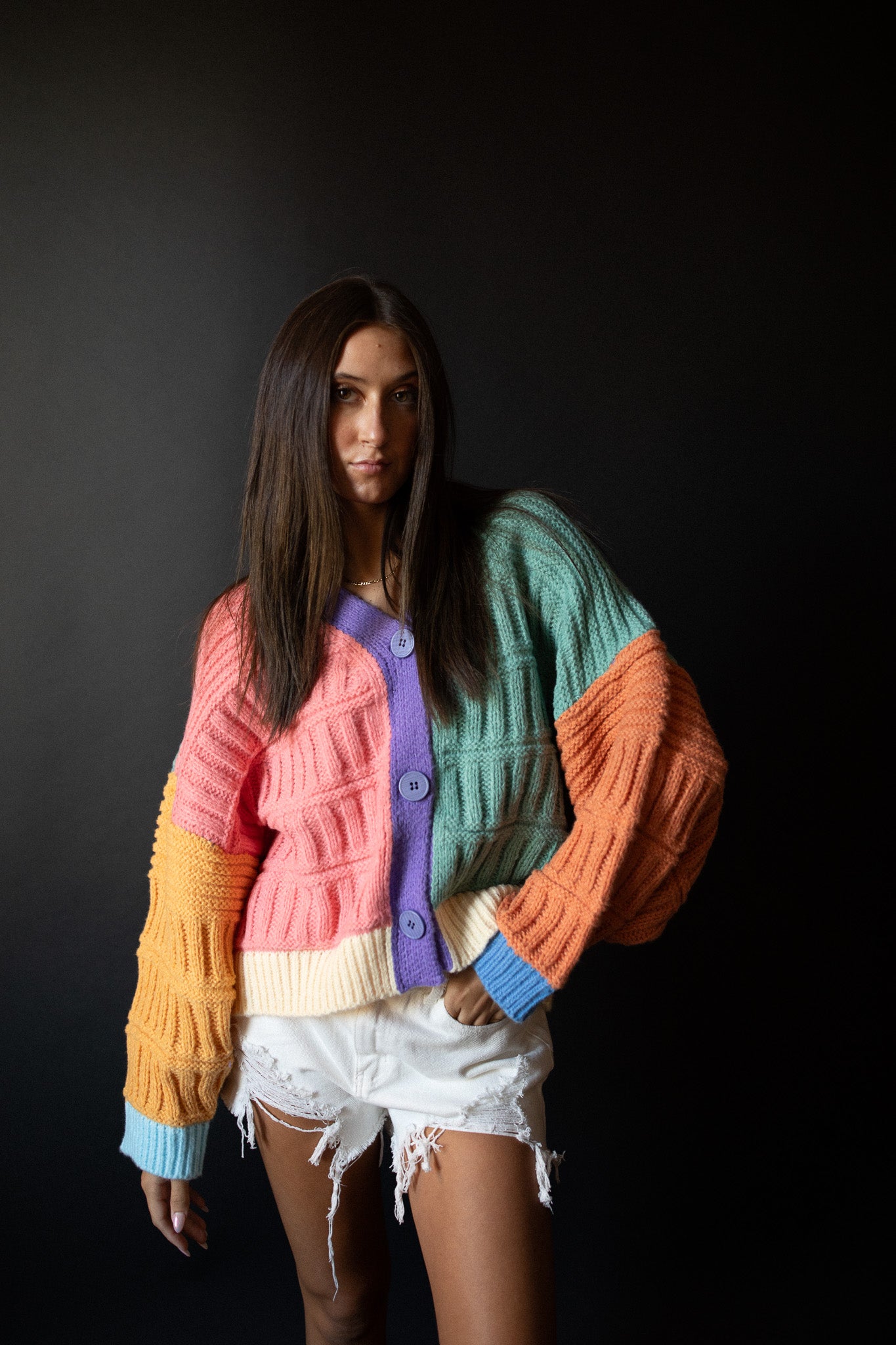 LITTLE LIES Pastel Colorblock Cardigan Sweater