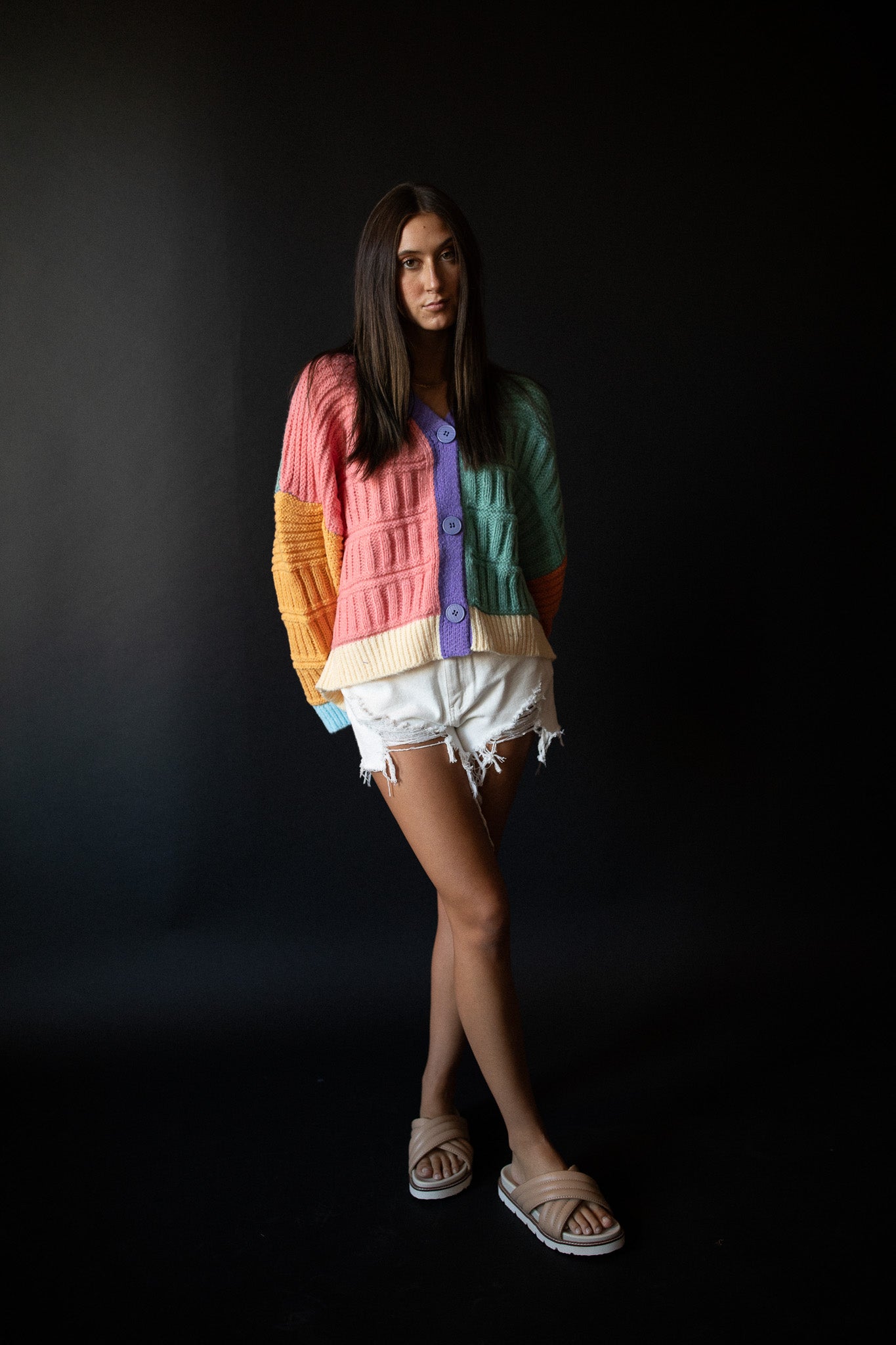 LITTLE LIES Pastel Colorblock Cardigan Sweater