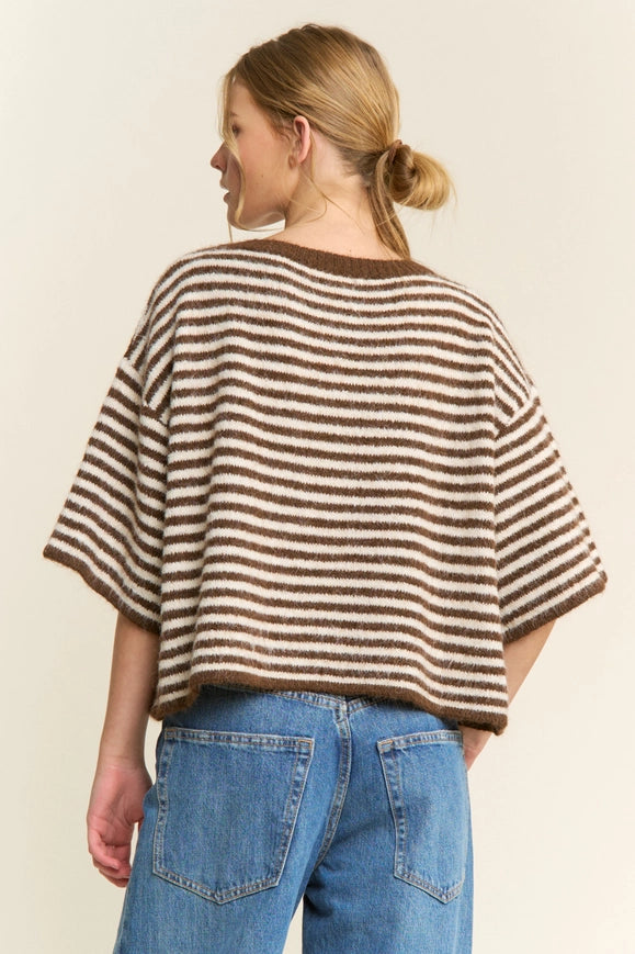 The Penny Cardigan (brown/ivory stripe)