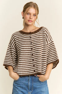 The Penny Cardigan (brown/ivory stripe)