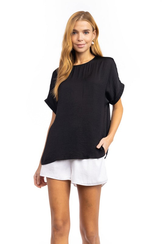 Dolman Short Sleeve Blouse (black)