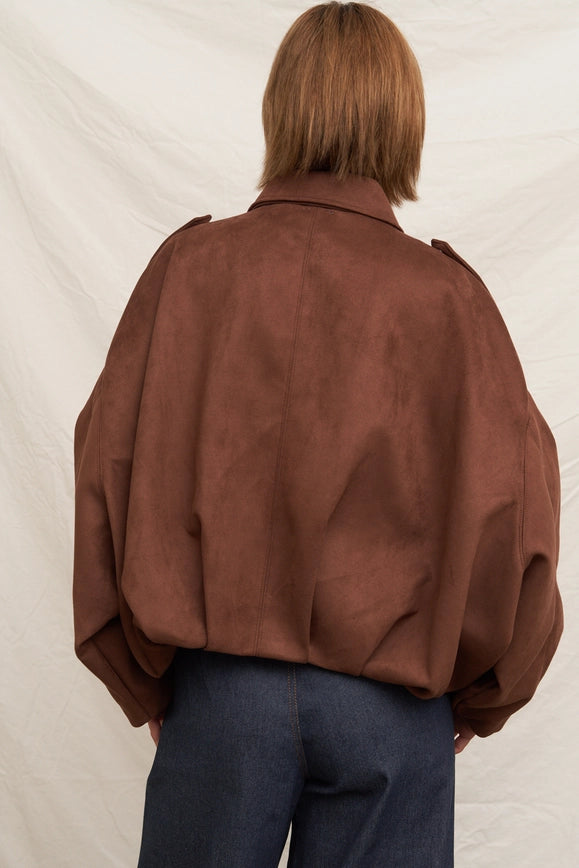 Chocolate Suede Bomber Jacket