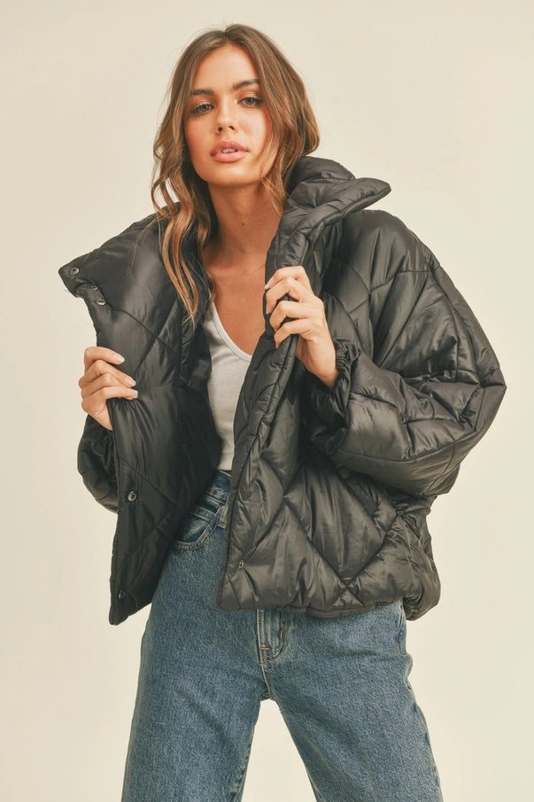 Cropped quilted puffer on sale jacket