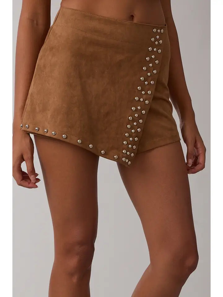 Studded Suede Skort (camel)
