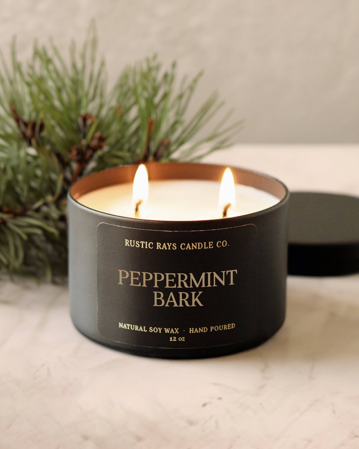 Peppermint Bark Soy Candle - Winter Candle - Black Tin -12oz