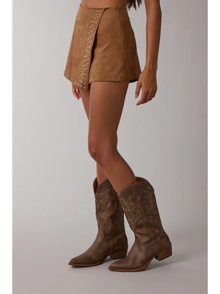 Studded Suede Skort (camel)