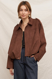 Chocolate Suede Bomber Jacket