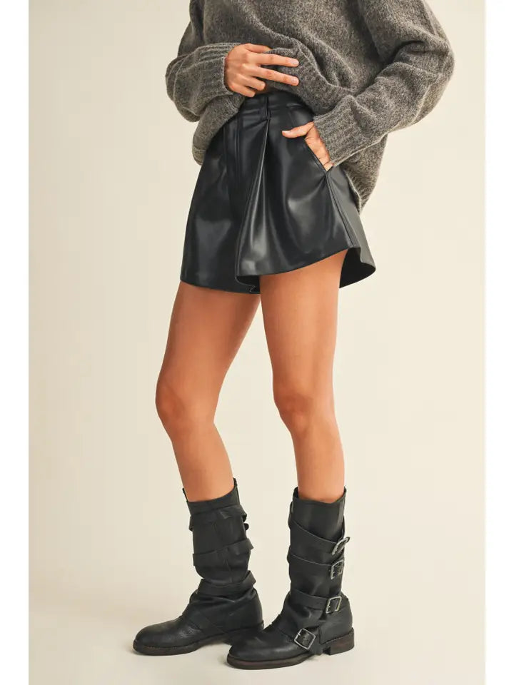 Flared Leather Shorts (black)