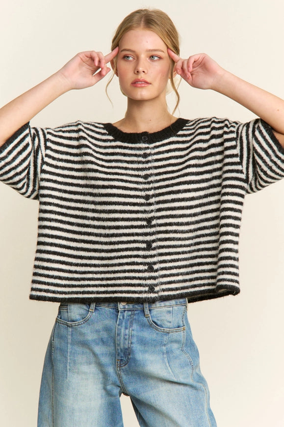 The Penny Cardigan (black/ivory stripe)