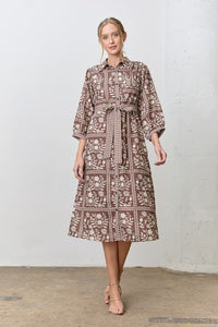 Adeleine Floral Shirt Dress (brown)