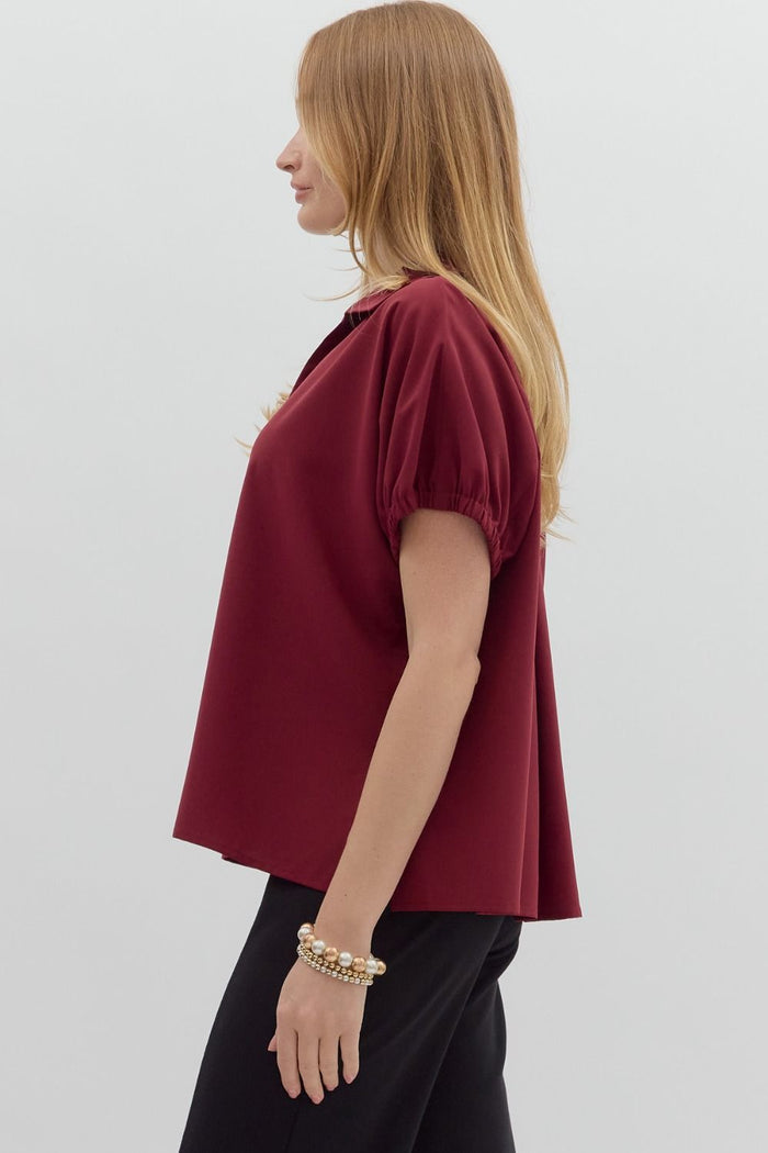 Burgundy Puff Sleeve Top