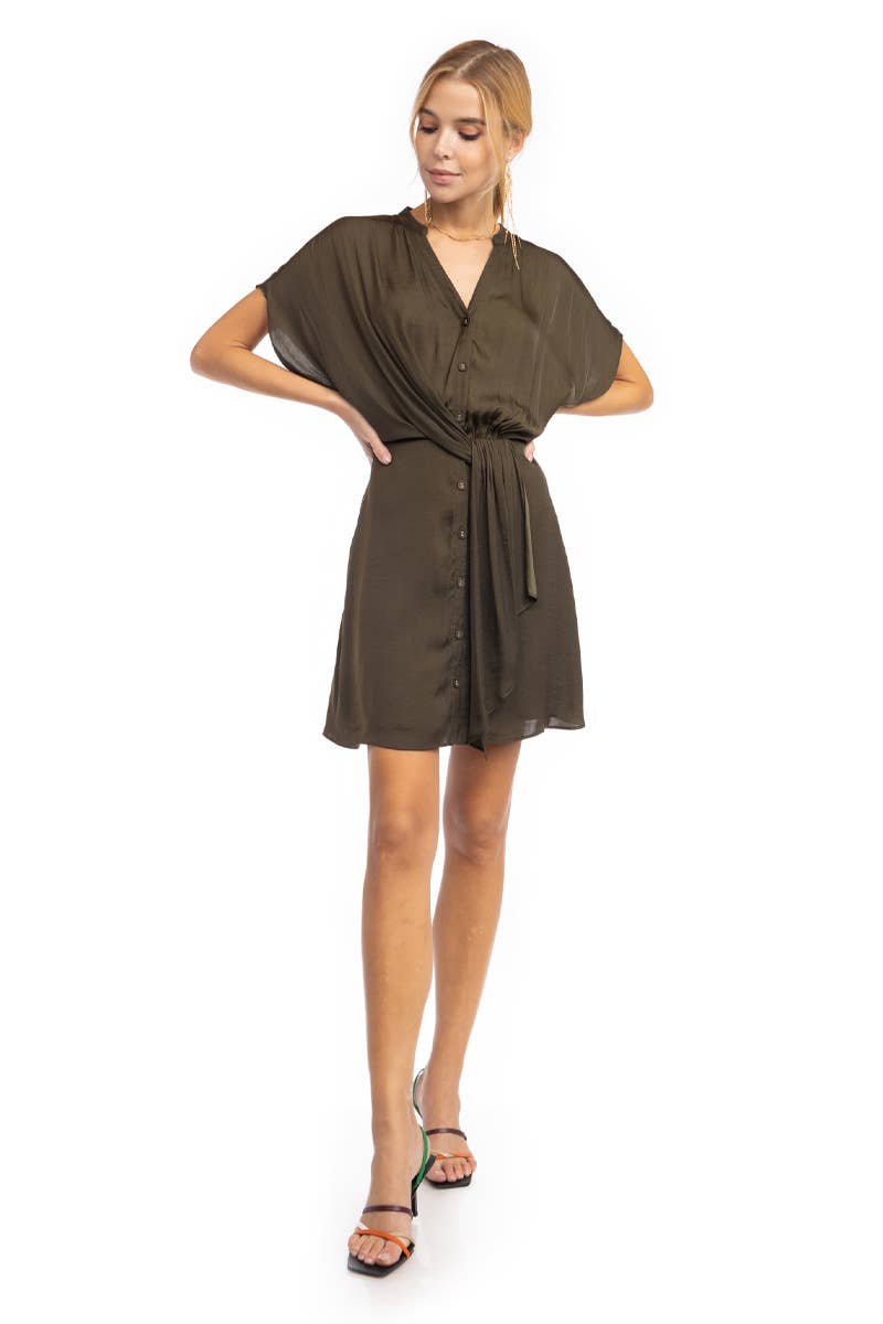 Button Front Twist Drape Dress (seaweed)