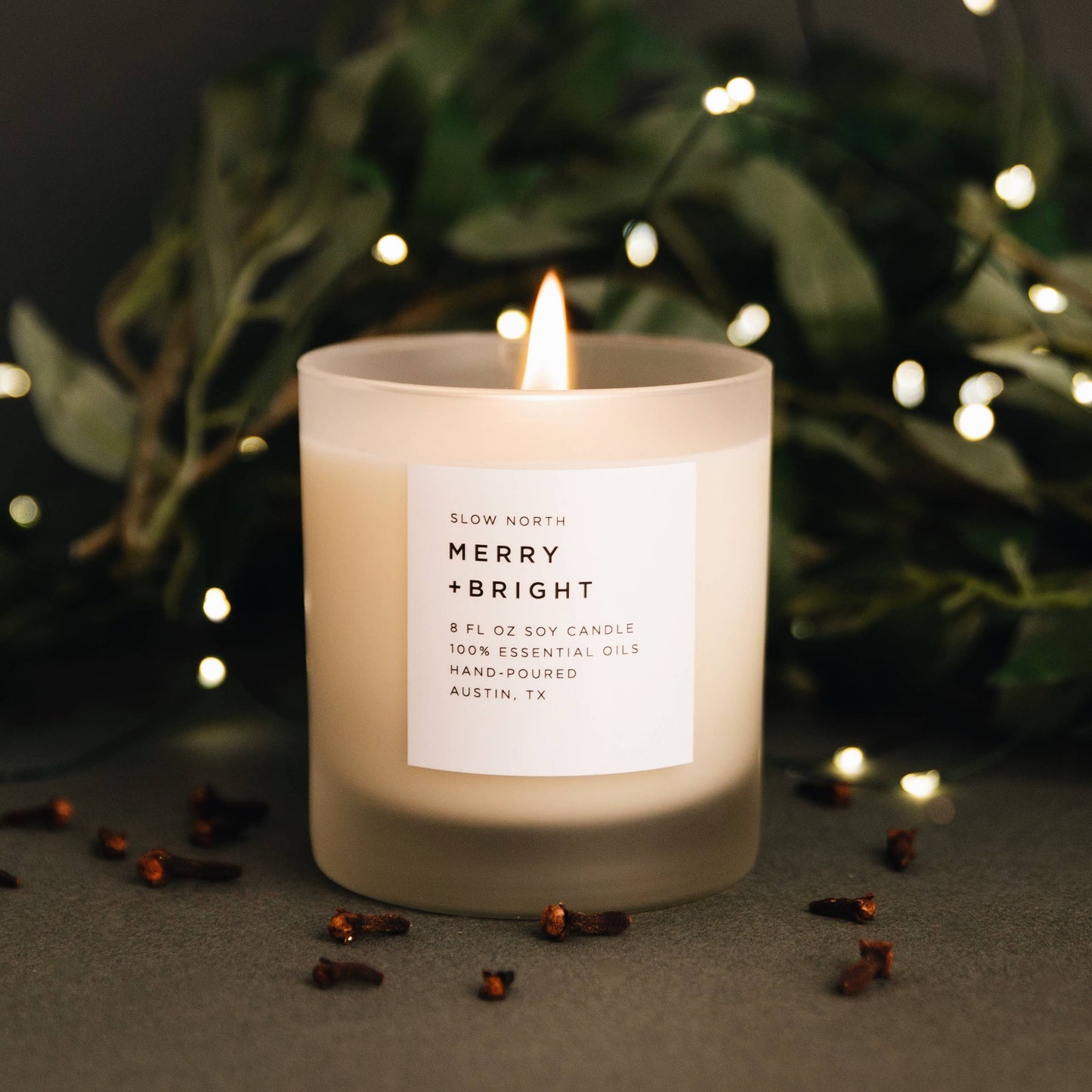 Merry + Bright Frosted Candle (Seasonal)