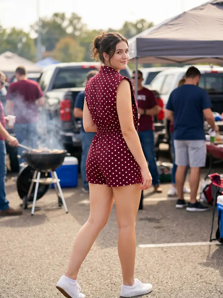 Burgundy Dot Romper - GEORGE-MARY'S