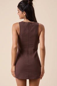 Boatneck Mini Dress (brown)