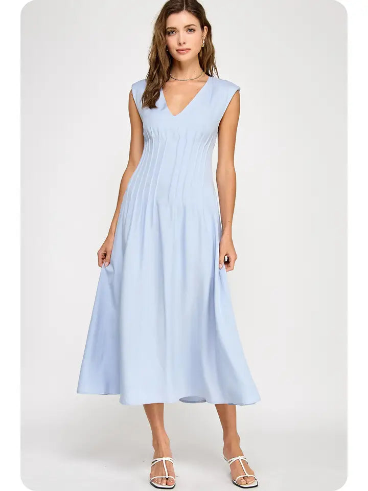 Pintuck Corset Midi Dress (blue)