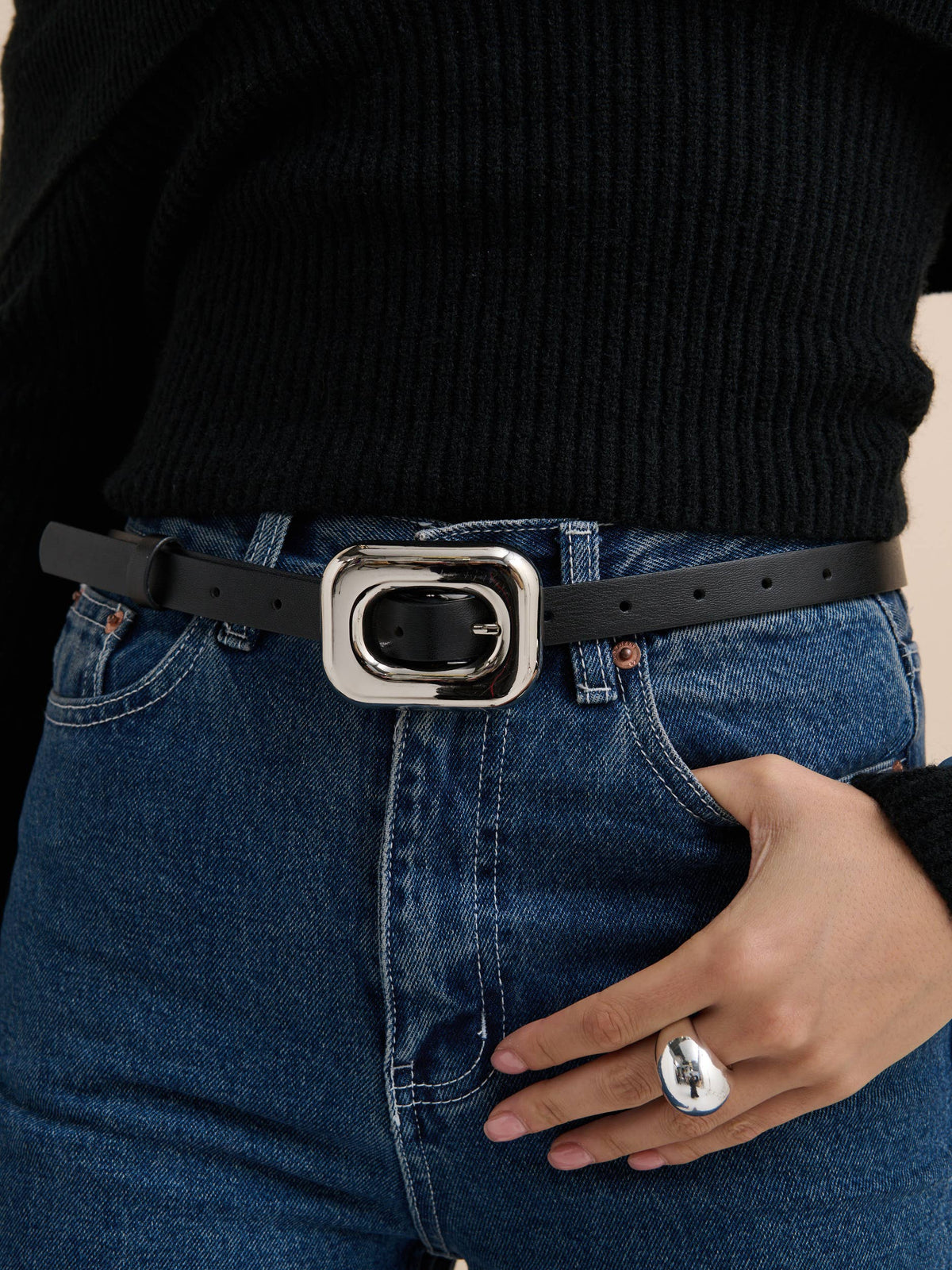 Chain Buckle PU Skinny Belt - GEORGE-MARY'S