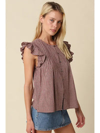 Clara Gingham Ruffle Blouse (maroon)