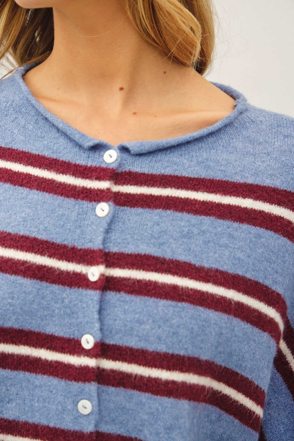 The Piper Cardigan (blue varsity stripe) - GEORGE-MARY'S