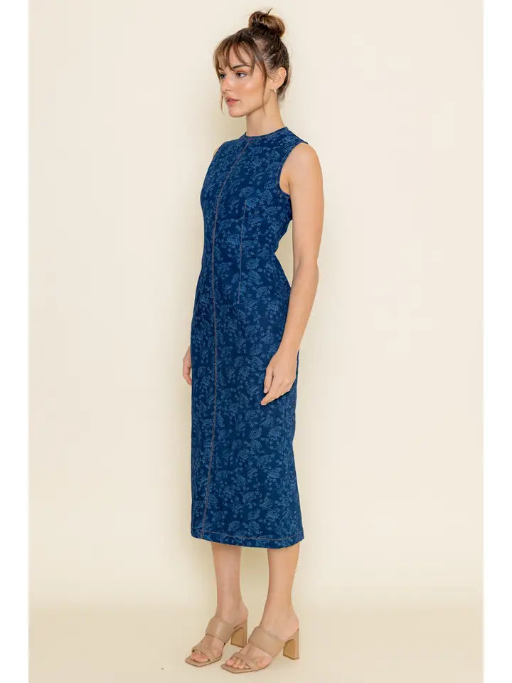 Denim Jacquard Midi Dress