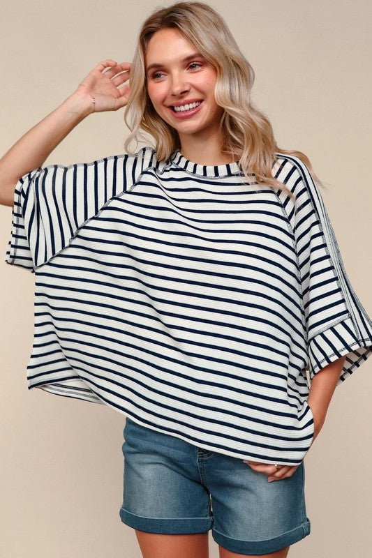 Oversized Navy Striped Terry Shirt