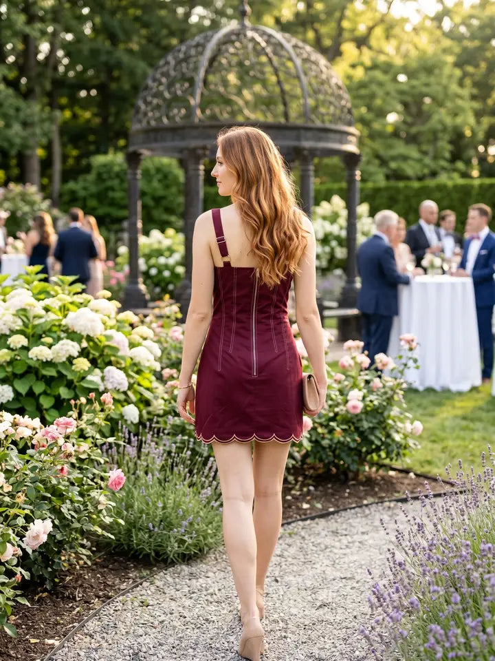 Stitch Corset Mini Dress (maroon) - GEORGE-MARY'S