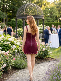 Stitch Corset Mini Dress (maroon) - GEORGE-MARY'S