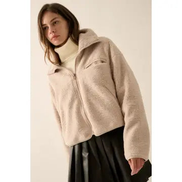 Oatmeal Sherpa Fleece Zipper Jacket