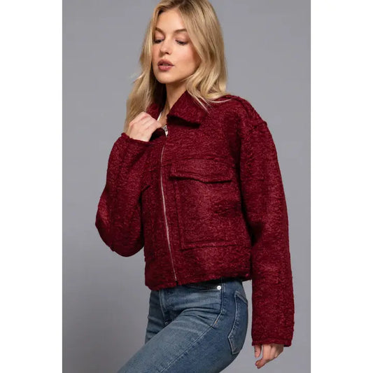 Maroon Sherpa Cargo Jacket