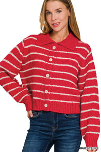 Pieter Striped Boxy Cardigan (red)