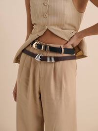 Pebble Dome Buckle Belt in Brown - GEORGE-MARY'S