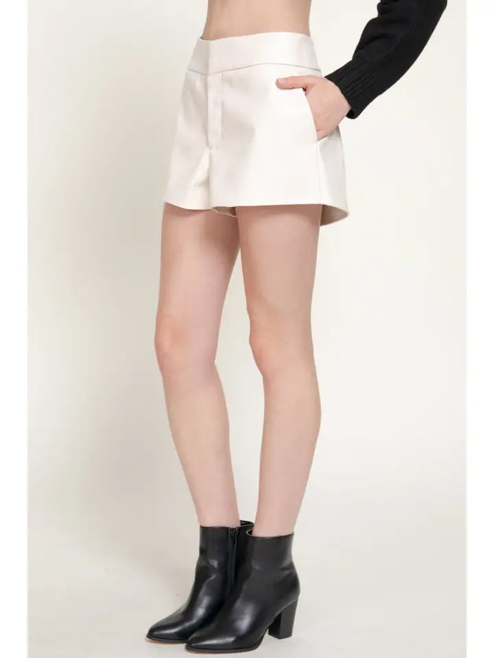 Faux Leather Shorts (ivory)