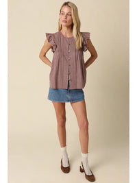 Clara Gingham Ruffle Blouse (maroon)