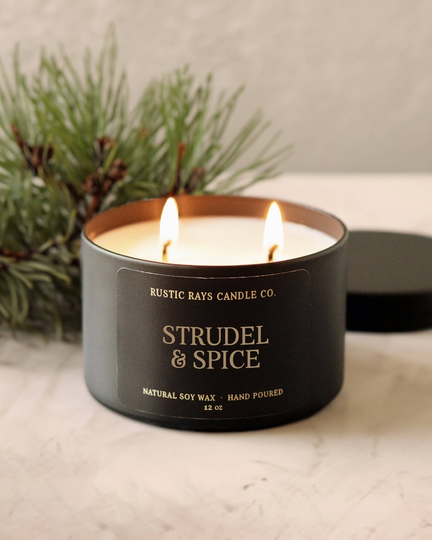 Strudel & Spice Soy Candle - Winter Candle - Black Tin -12oz