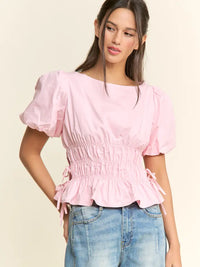 Lola Smocked Puff Sleeve Top (pink) - GEORGE-MARY'S