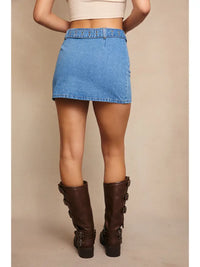 Belted Low Rise Denim Skirt
