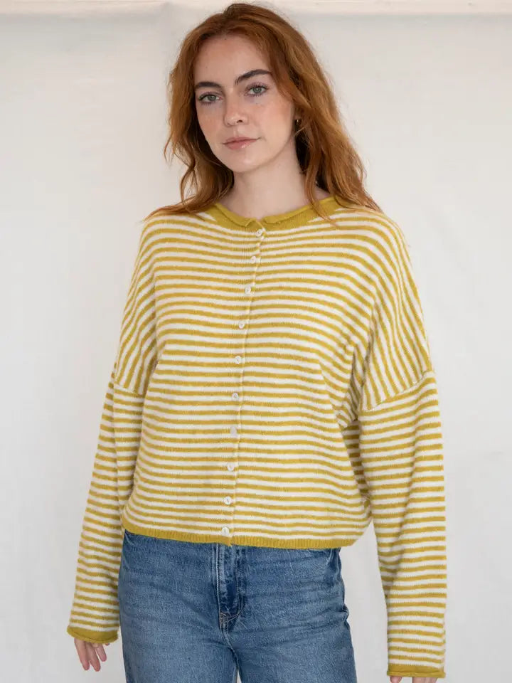 The Piper Cardigan (dijon mini stripe)