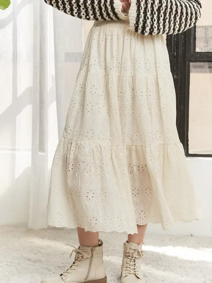 Eyelet Maxi Skirt (beige)