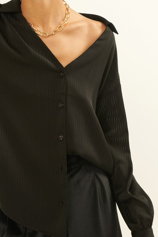 Black Satin Striped Shirt